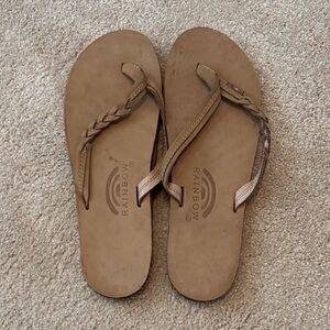 Rainbow Braided Sandals in Tan